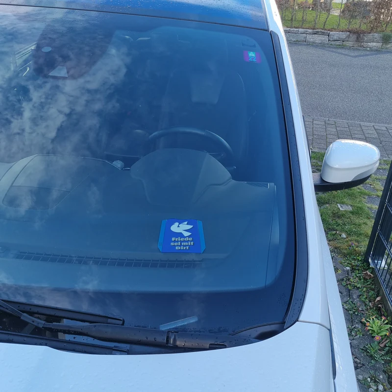 Friendstaube Parkscheibe in blau mit Spruch Friede sei mit Dir