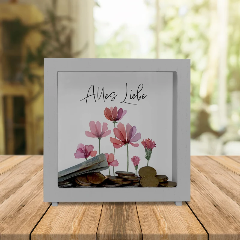 Aquarell Blumen Spardose mit Spruch Alles Liebe