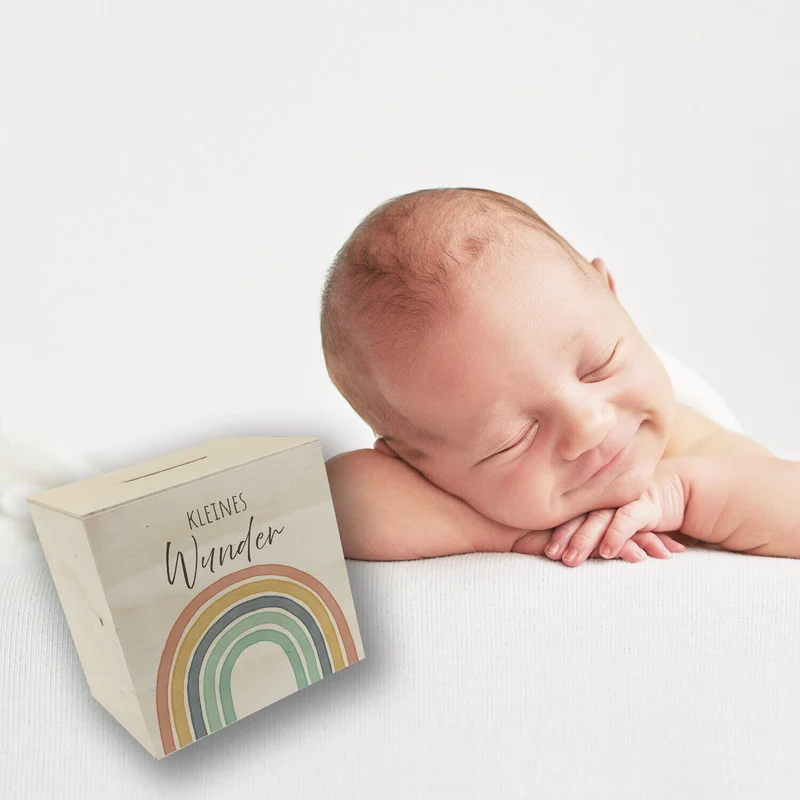 Regenbogen Spardose mit Spruch Kleines Wunder