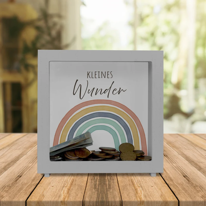 Regenbogen Spardose mit Spruch Kleines Wunder