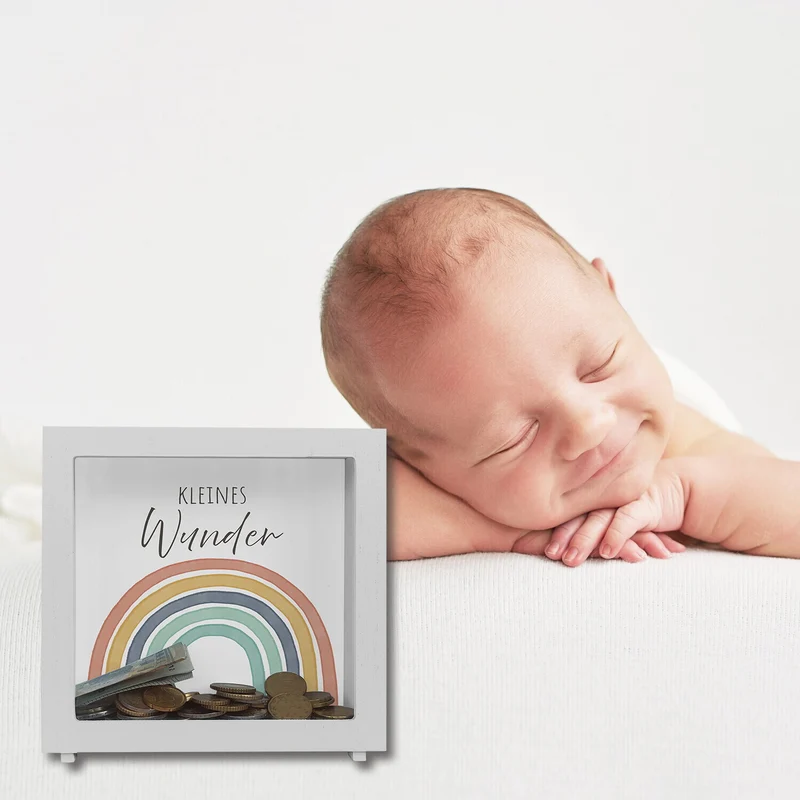 Regenbogen Spardose mit Spruch Kleines Wunder