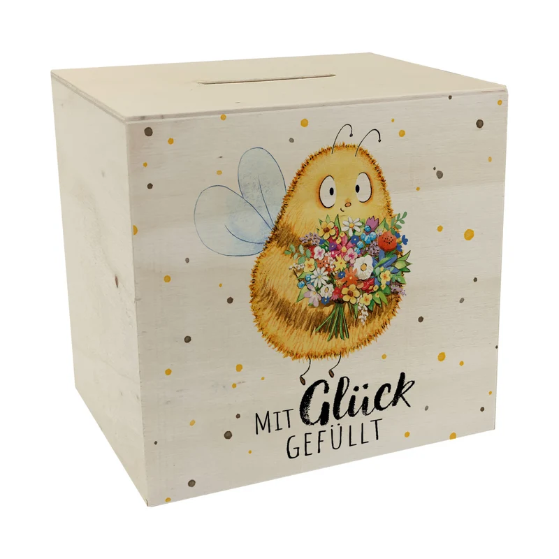 Pummel Biene Spardose mit Spruch Mit Glück gefüllt
