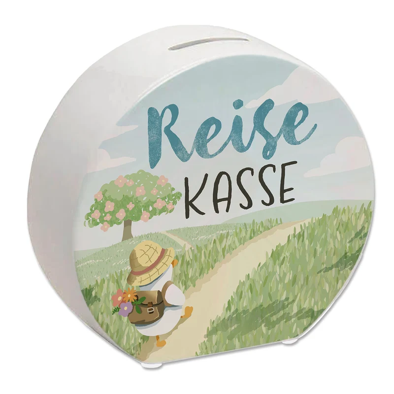 Ente auf Reisen Spardose mit Spruch Reisekasse