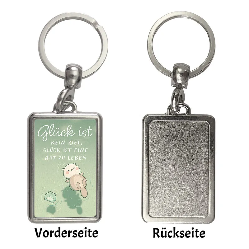 Otter und Frosch Schlüsselanhänger mit Spruch Glück ist Lebensweise kein Ziel