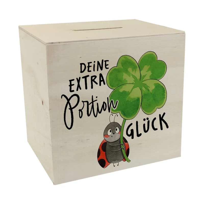 Marienkäfer Spardose mit Spruch Deine extra Portion Glück