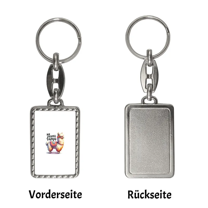 Alpaka mit bunter Satteldecke Schlüsselanhänger mit Spruch No Drama Lama