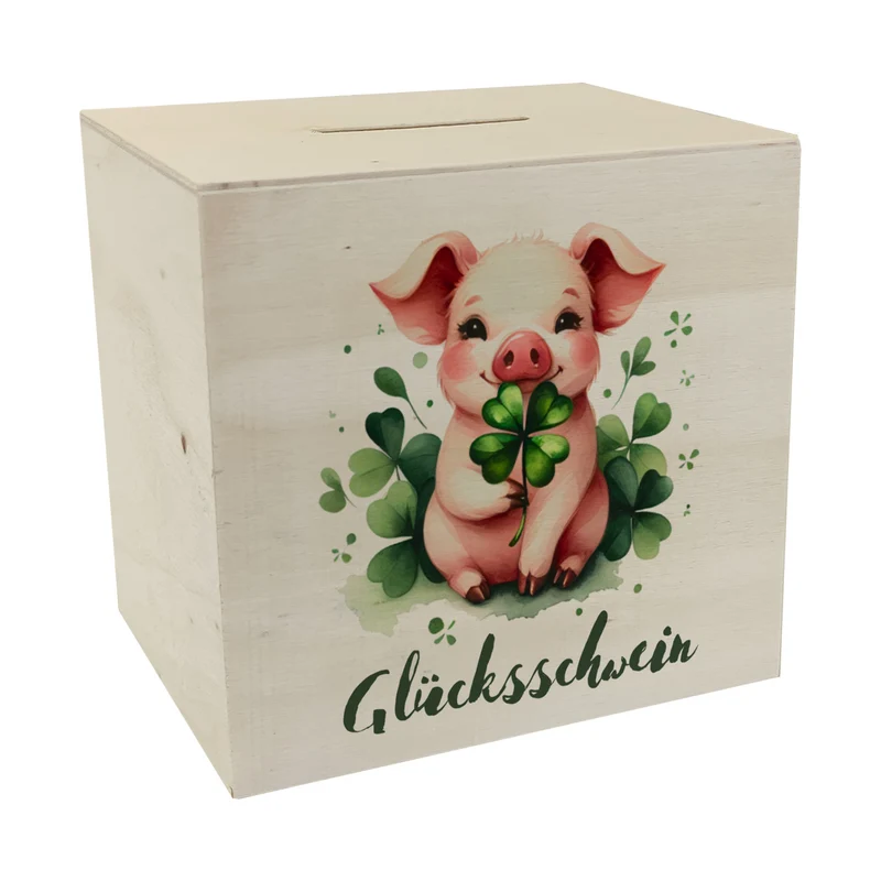 Glücksschwein mit Kleeblatt Spardose