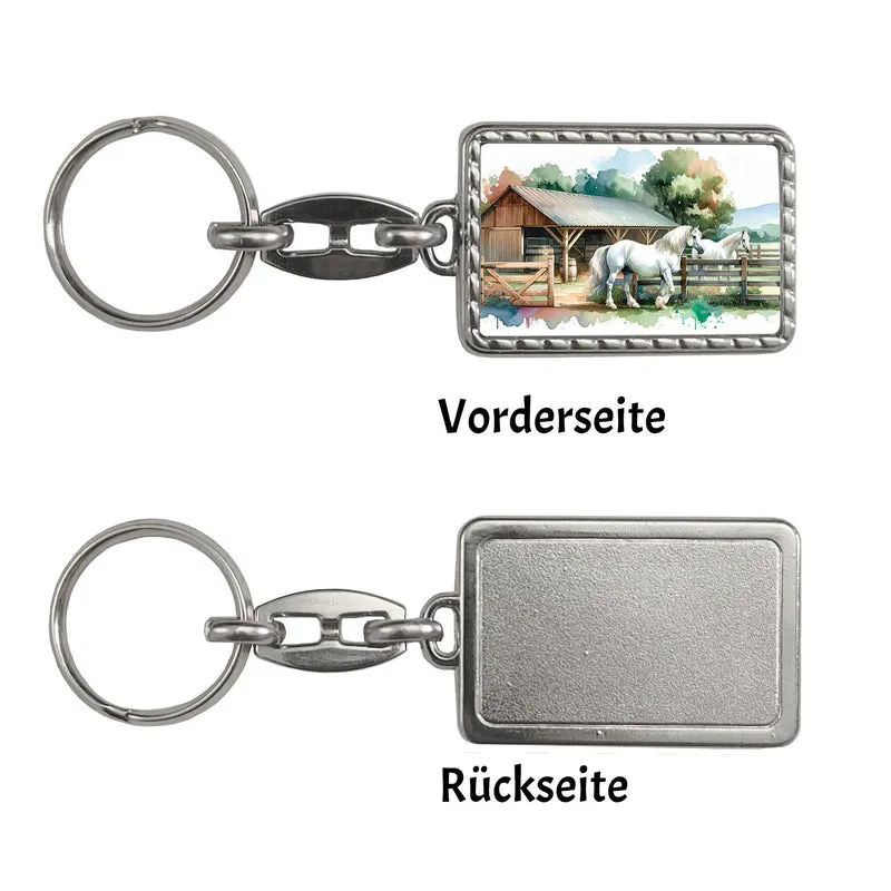 weiße Pferde auf der Koppel Schlüsselanhänger