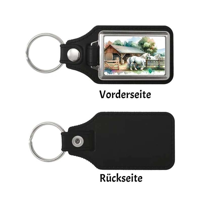 weiße Pferde auf der Koppel Schlüsselanhänger