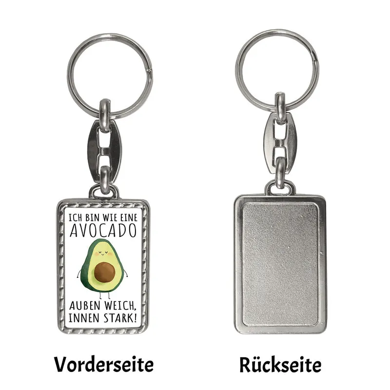 Avocado Schlüsselanhänger mit Spruch Wie Avocado außen weich innen stark