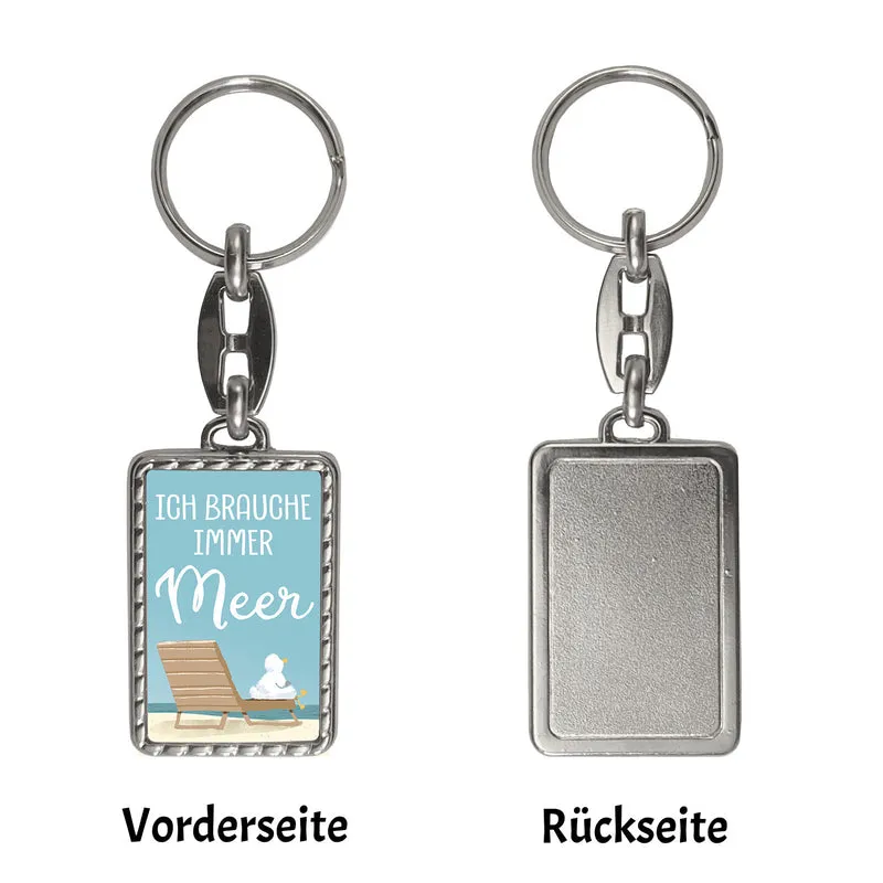 Möwe Schlüsselanhänger mit Spruch Ich brauche immer Meer