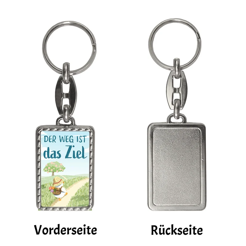 Ente auf Reisen Schlüsselanhänger mit Spruch Der Weg ist das Ziel