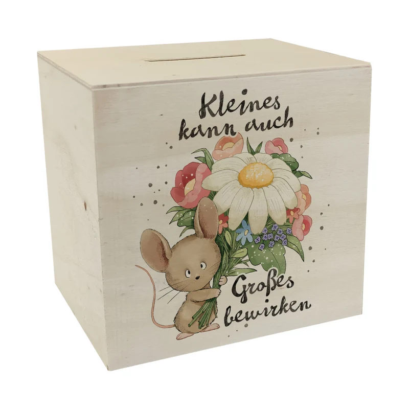 Maus Spardose mit Spruch Kleines kann auch Großes bewirken