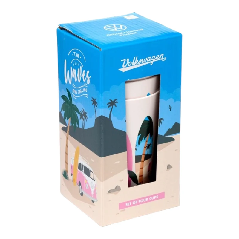 Trinkbecher Volkswagen VW T1 Bulli Picknickbecher "Waves are Calling" Becher im 4er Set