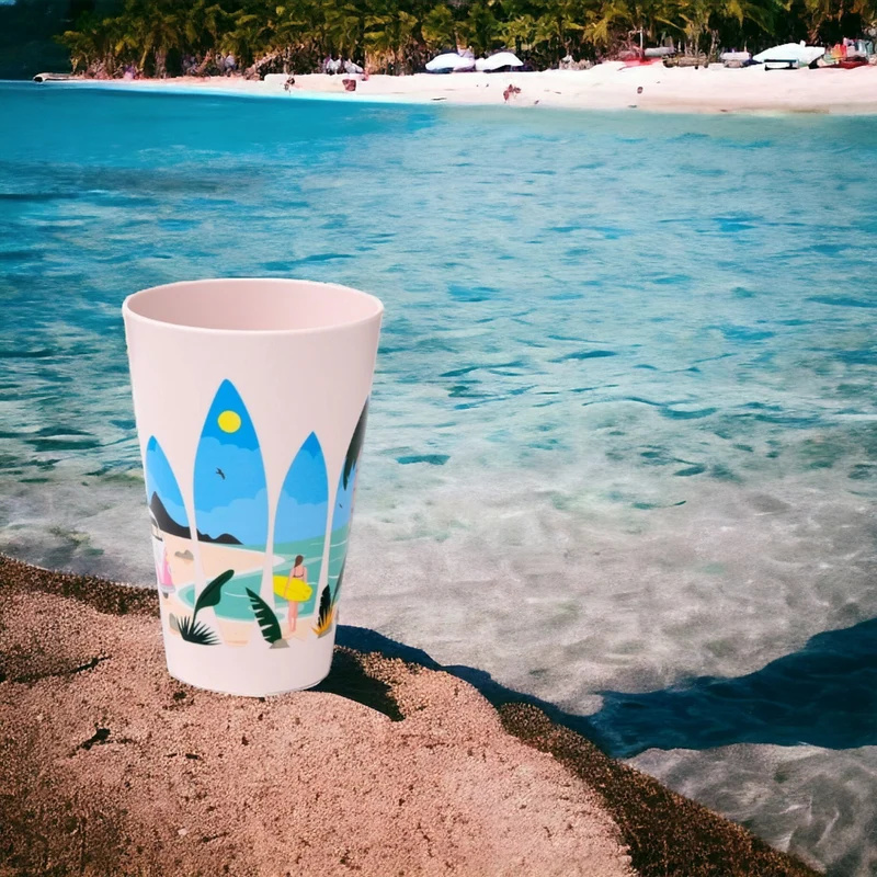 Trinkbecher Volkswagen VW T1 Bulli Picknickbecher "Waves are Calling" Becher im 4er Set