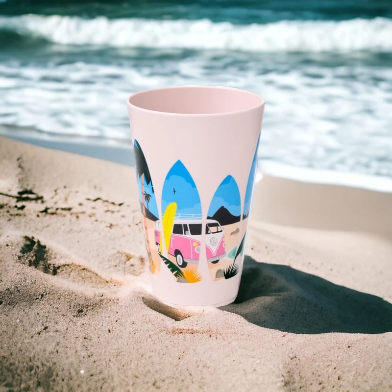 Trinkbecher Volkswagen VW T1 Bulli Picknickbecher "Waves are Calling" Becher im 4er Set