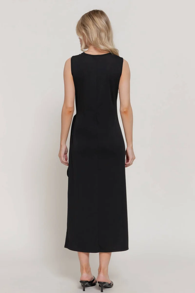 Sleeveless Round Neck Midi Dress with Waist Detail