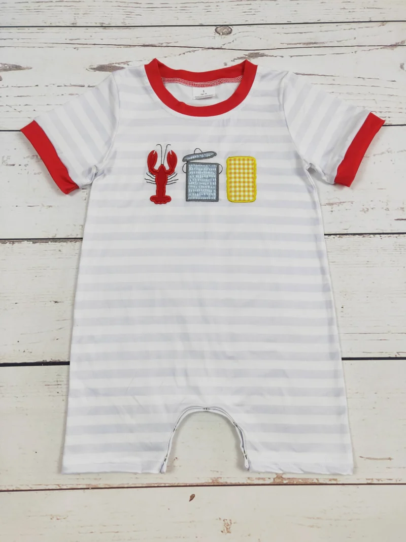 Baby Boy Stripe Crawfish Appliqué Romper