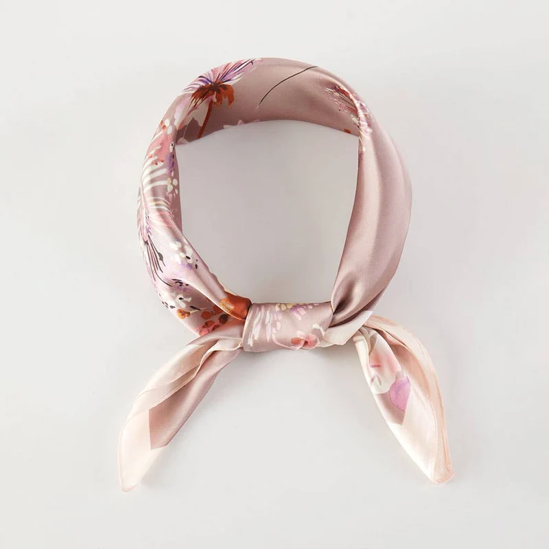 Romantic Meadow Floral Printed Square Silky Satin Bandana Scarf