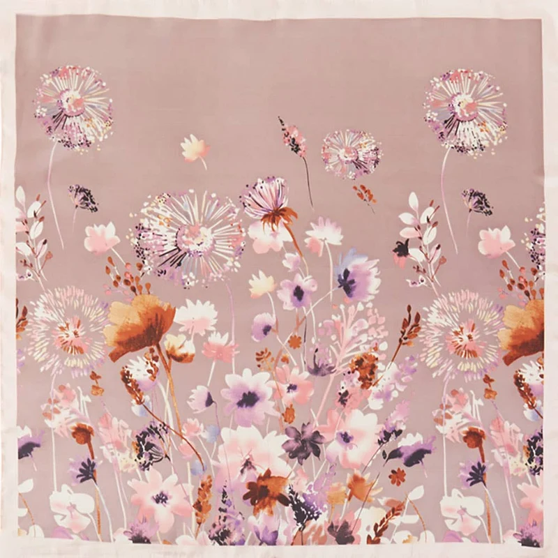 Romantic Meadow Floral Printed Square Silky Satin Bandana Scarf