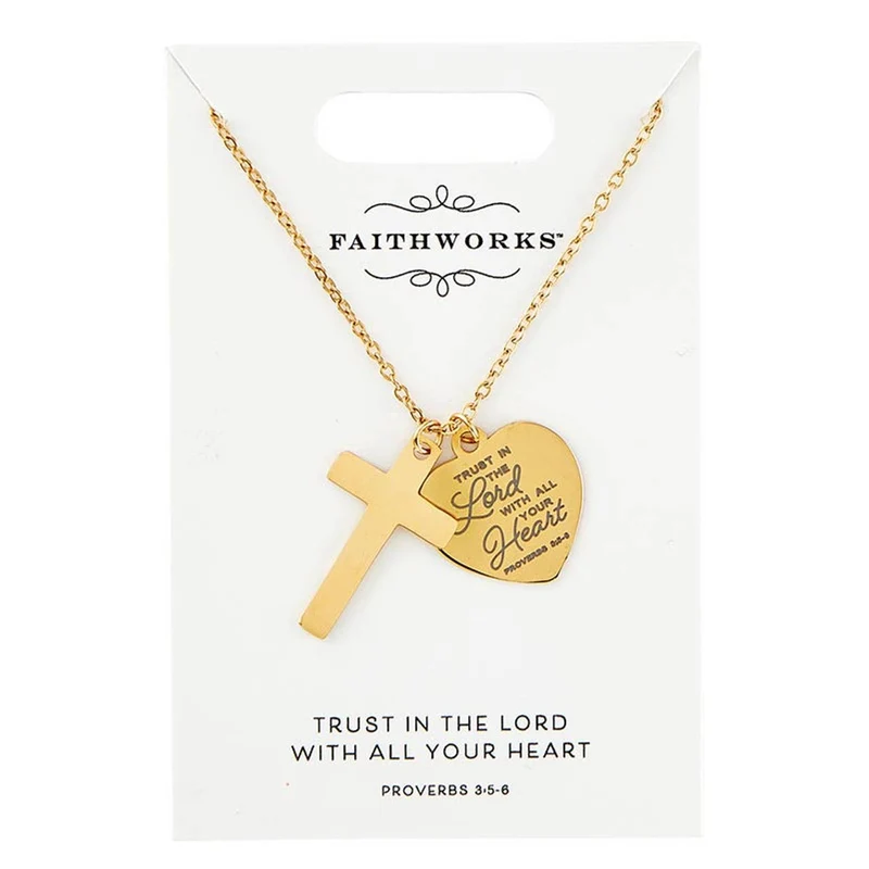 Cross Necklace - Faithful Heart - Gold: Wipe Clean with Damp Cloth / Gold Plated / 15" L x 2" Extender