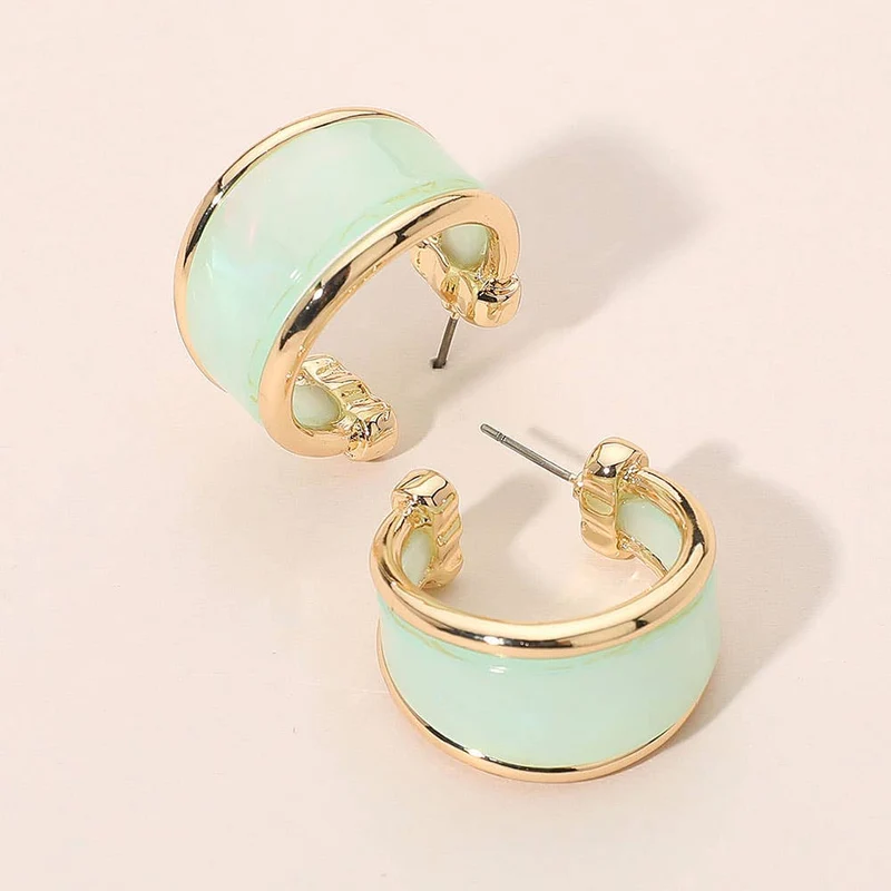 Modern Wide Marbled Resin Hoop Earrings