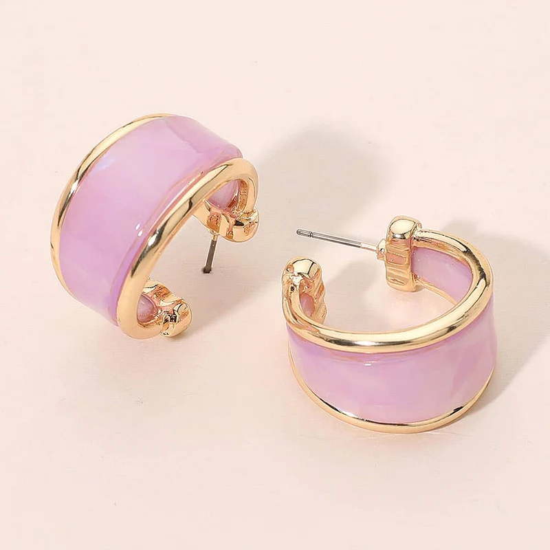 Modern Wide Marbled Resin Hoop Earrings