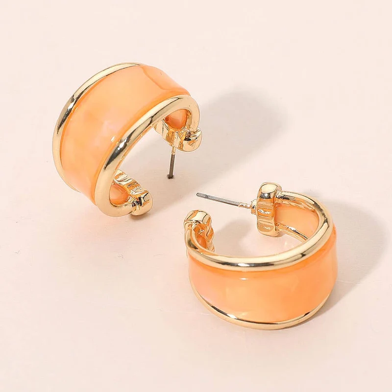 Modern Wide Marbled Resin Hoop Earrings