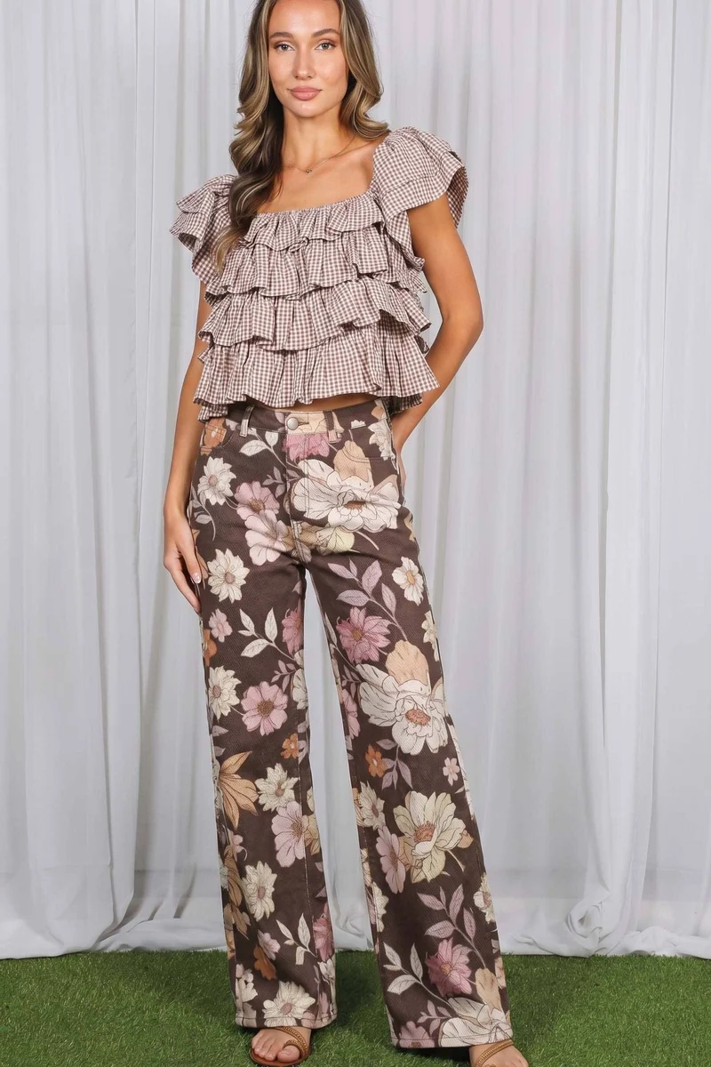 Floral Print Straight Leg Pants