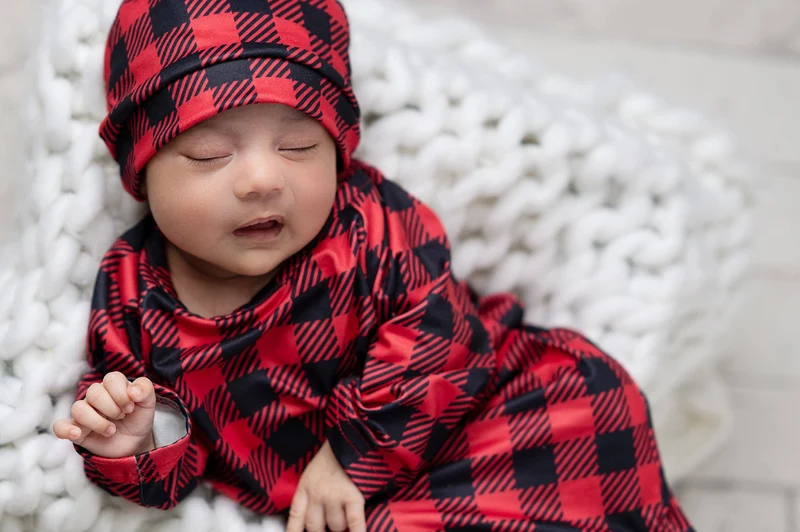 Infant Unisex Buffalo Check Baby Gown and Hat
