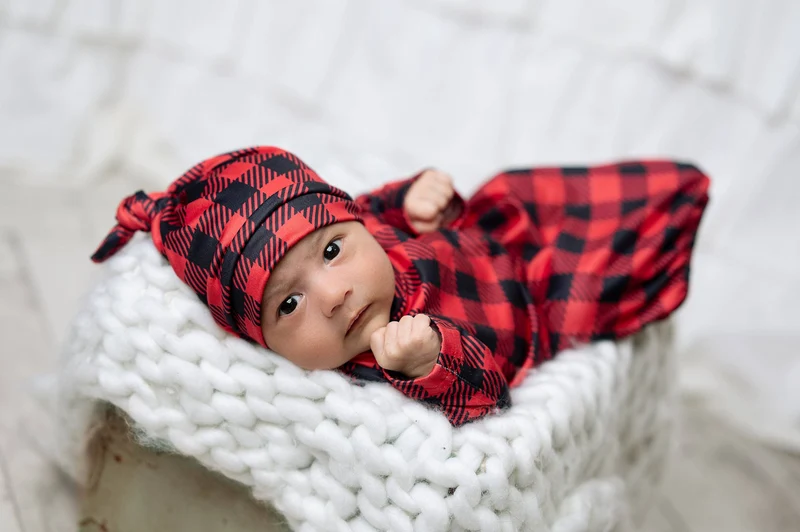 Infant Unisex Buffalo Check Baby Gown and Hat