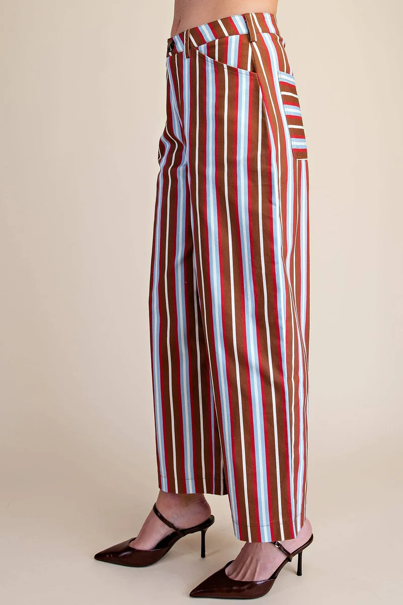 Barrel Leg Stripe Casual High Waist Pants