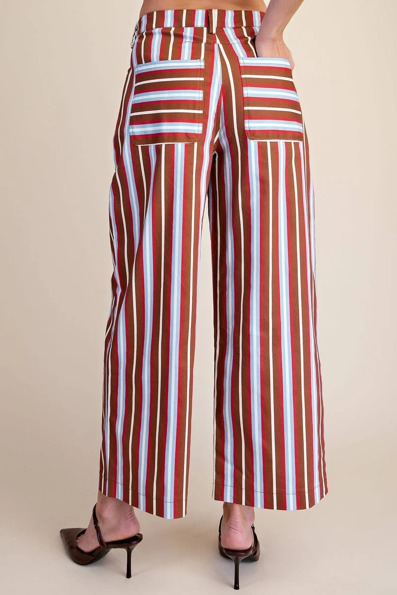 Barrel Leg Stripe Casual High Waist Pants