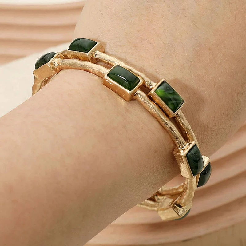 2PCS - Rectangle Cabochon Multi Layered Bangle Bracelets