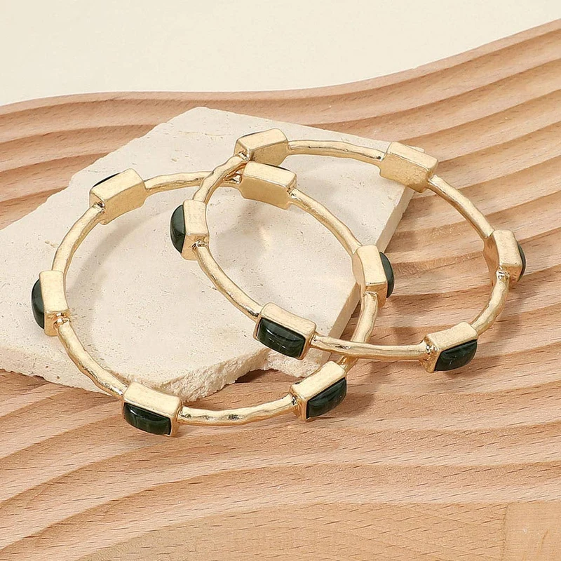 2PCS - Rectangle Cabochon Multi Layered Bangle Bracelets