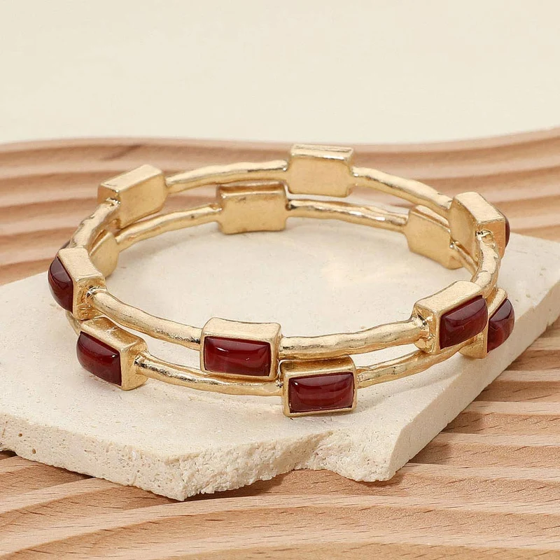 2PCS - Rectangle Cabochon Multi Layered Bangle Bracelets