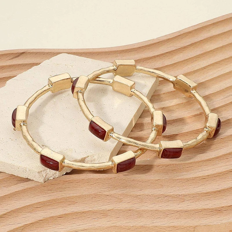 2PCS - Rectangle Cabochon Multi Layered Bangle Bracelets