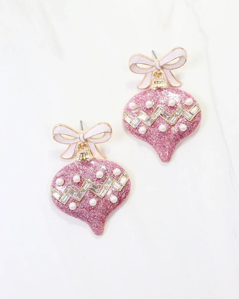 Bridger Bow and Ornament Earring Pink