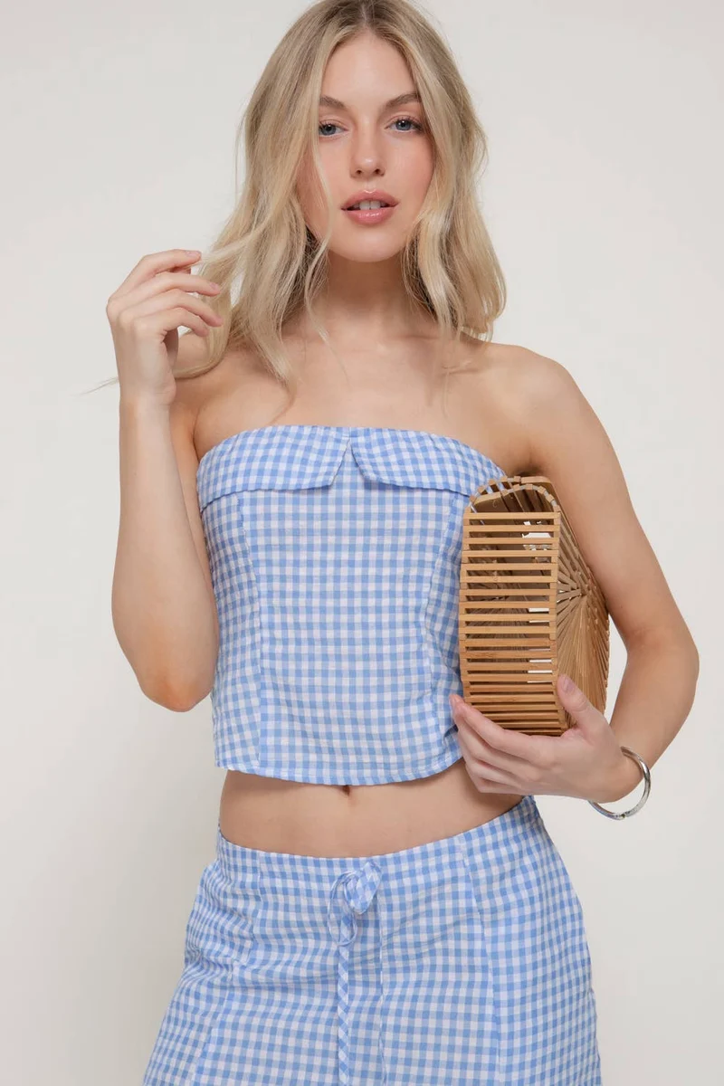 Seersucker Bandeau Top & A-line Midi Skirt Set (Multiple colors)