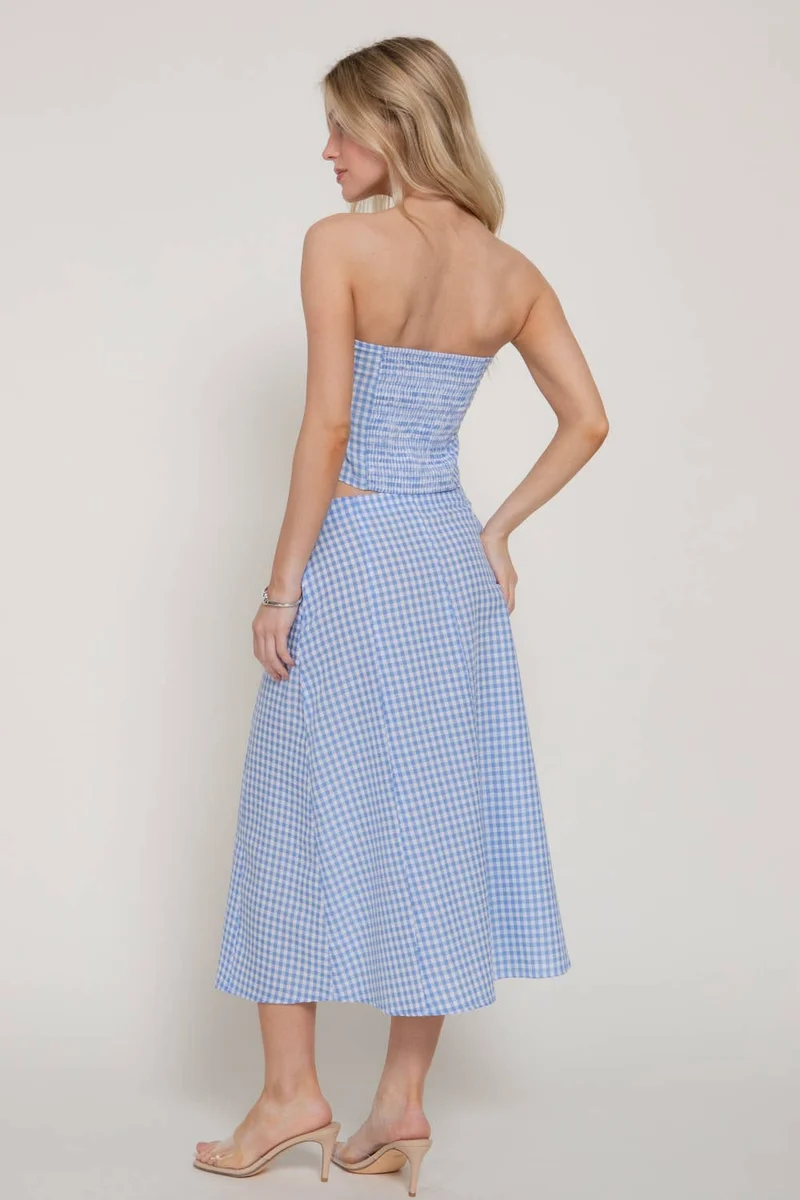 Seersucker Bandeau Top & A-line Midi Skirt Set (Multiple colors)