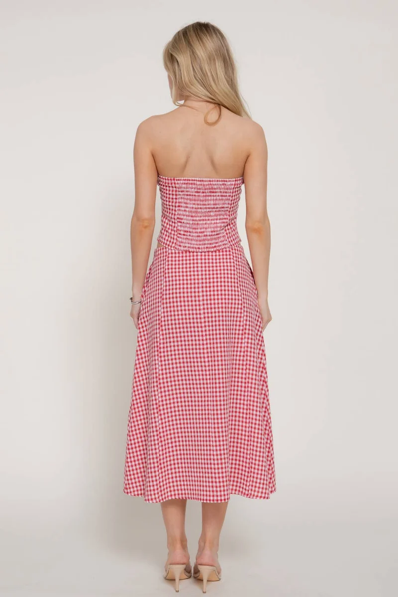 Seersucker Bandeau Top & A-line Midi Skirt Set (Multiple colors)