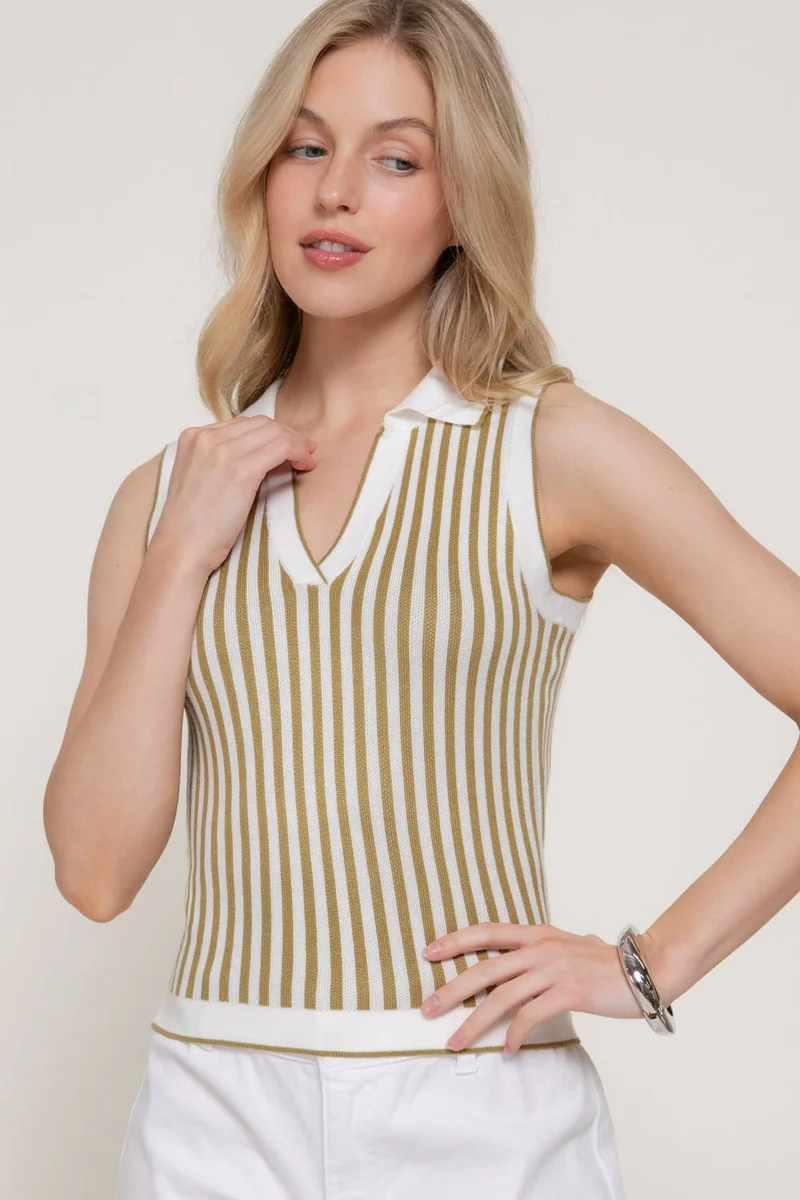 Sleeveless Vertical Striped Sweater Top (Multiple Colors)