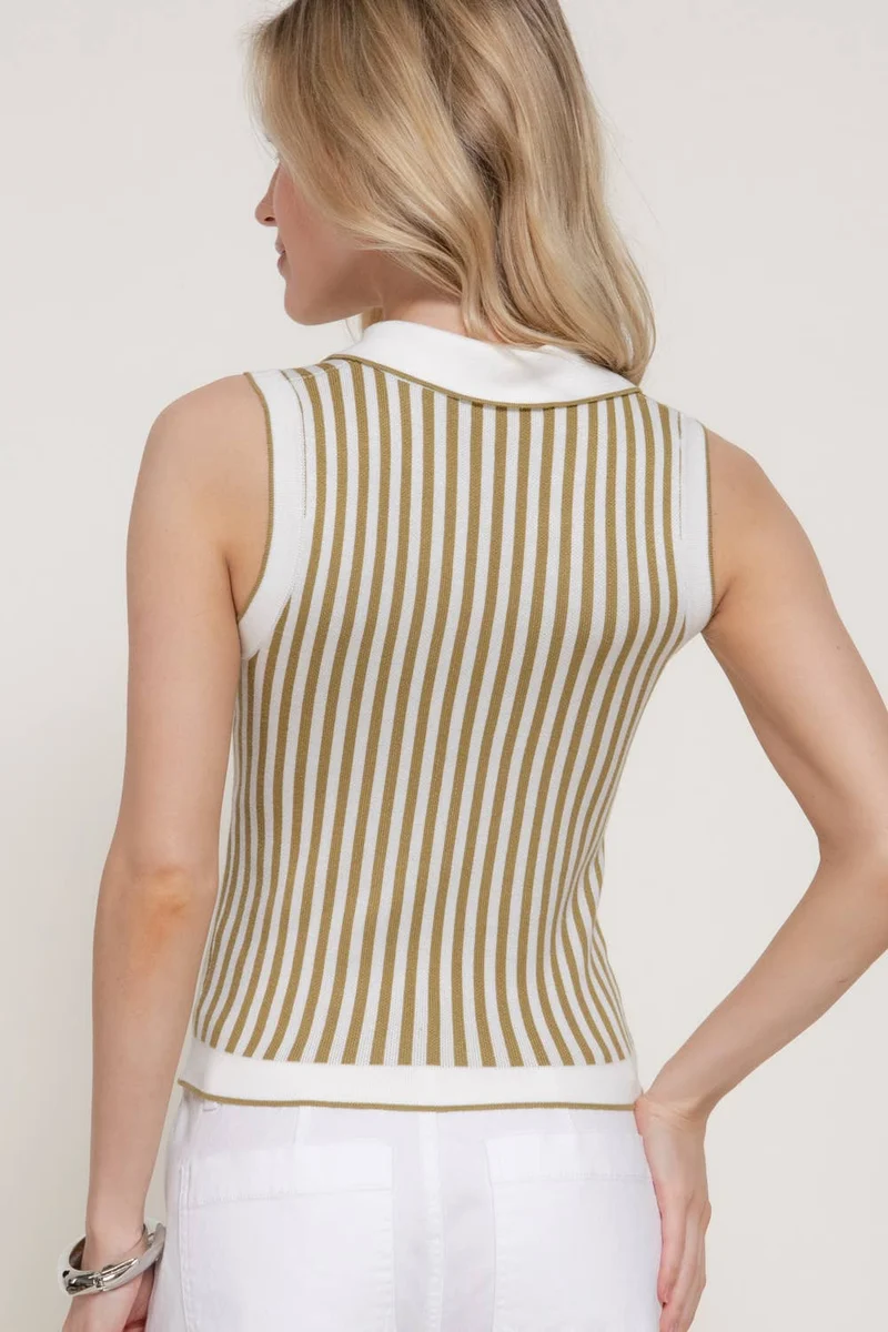 Sleeveless Vertical Striped Sweater Top (Multiple Colors)