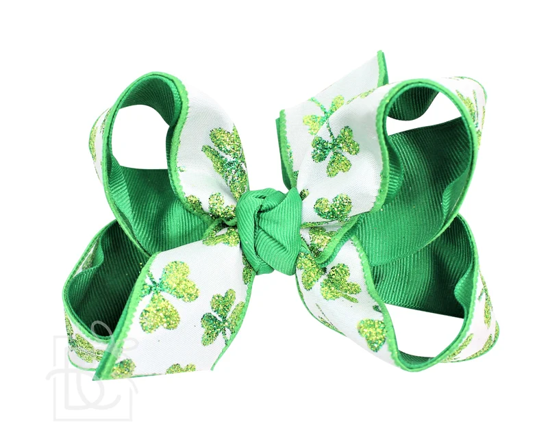 ST. PATRICK'S LUCKY BOWS: 4.5" LARGE - 1.5" RIBBON ON ALLIGATOR CLIP