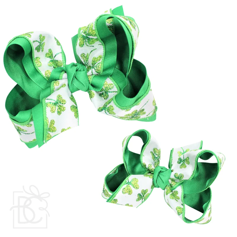 ST. PATRICK'S LUCKY BOWS: 4.5" LARGE - 1.5" RIBBON ON ALLIGATOR CLIP