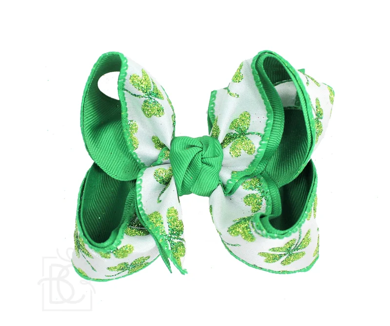 ST. PATRICK'S LUCKY BOWS: 4.5" LARGE - 1.5" RIBBON ON ALLIGATOR CLIP