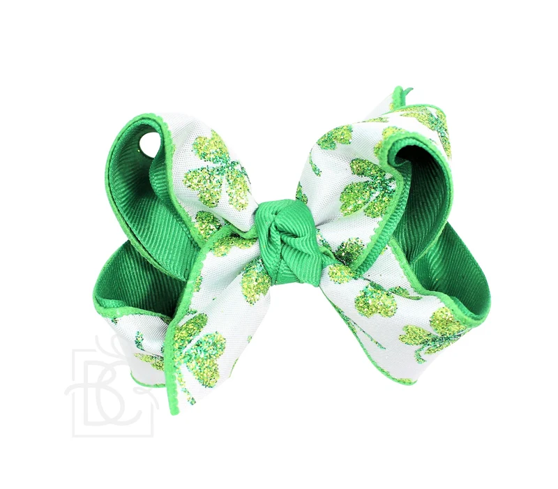 ST. PATRICK'S LUCKY BOWS: 4.5" LARGE - 1.5" RIBBON ON ALLIGATOR CLIP