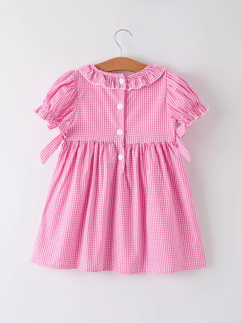 Bow Embroidered Plaid Baby Girl Dress