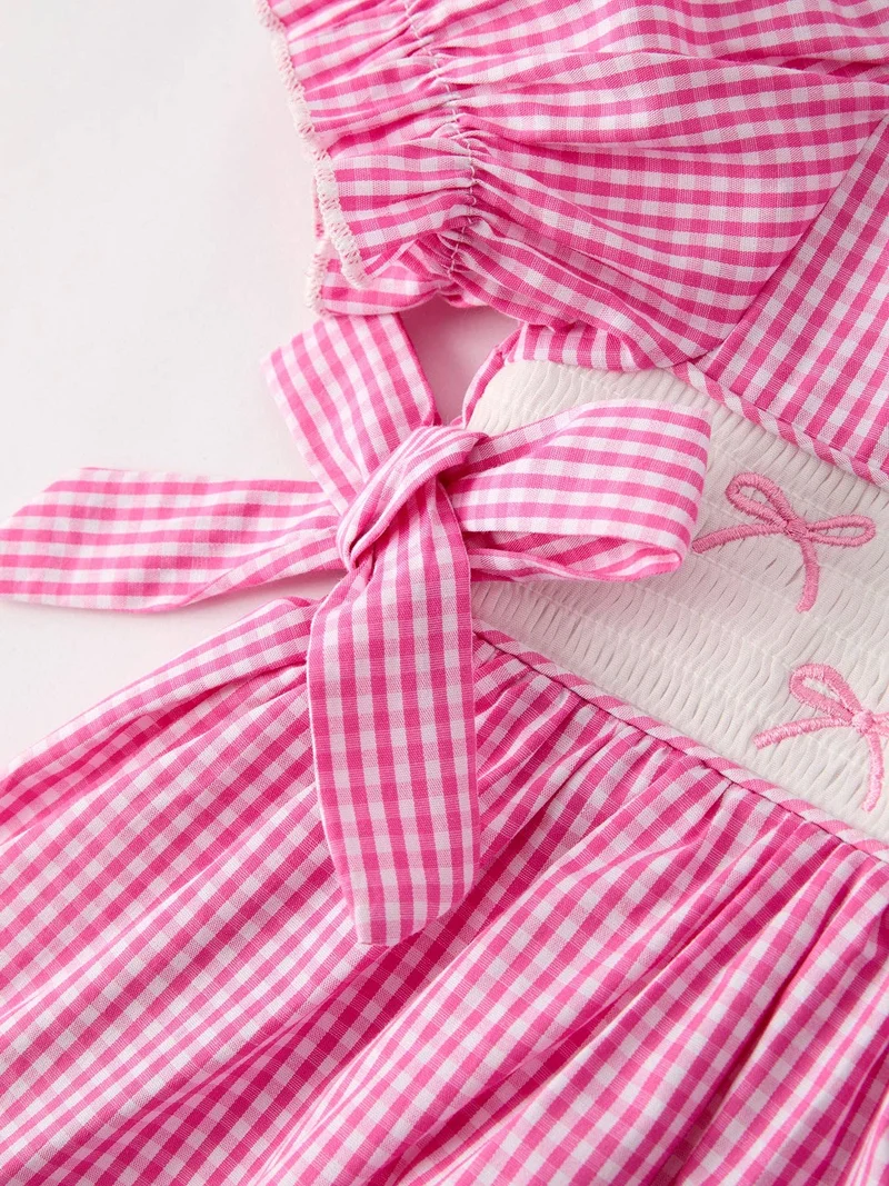 Bow Embroidered Plaid Baby Girl Dress