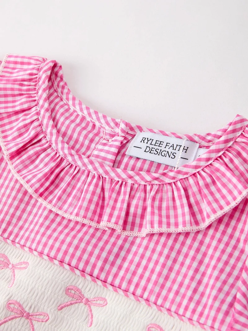 Bow Embroidered Plaid Baby Girl Dress